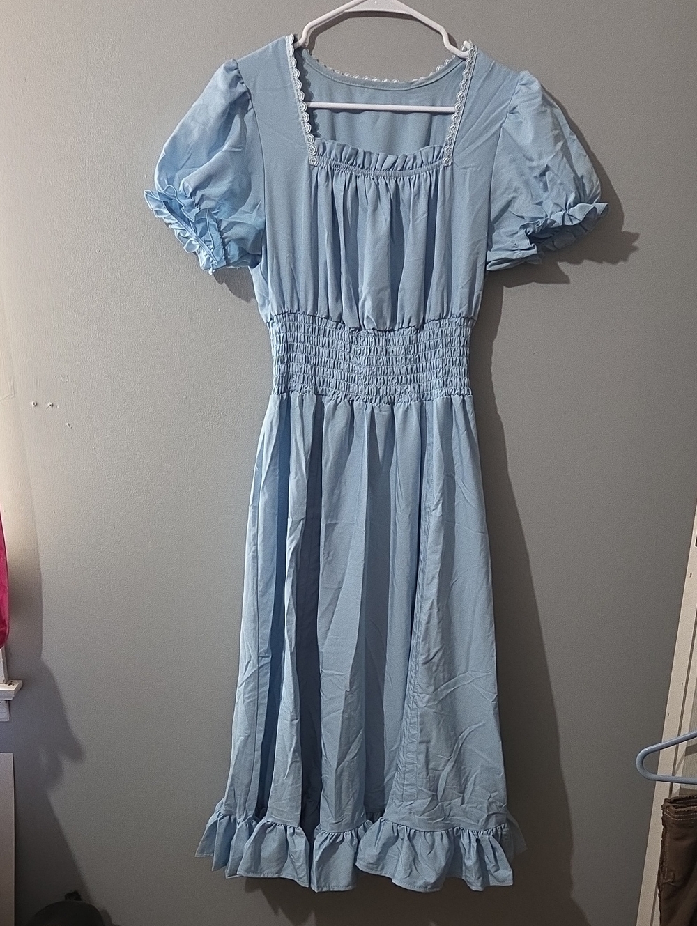 Light Blue Puff Sleeve Midi Dress